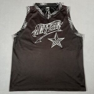 No‎ Fear Tank Top Shirt Mens XL Black Embroidered Logo Star Double Sided Y2K 90s